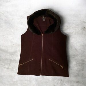 Tally-Ho Brown Boiled Wool Fur Collar Zip Vest